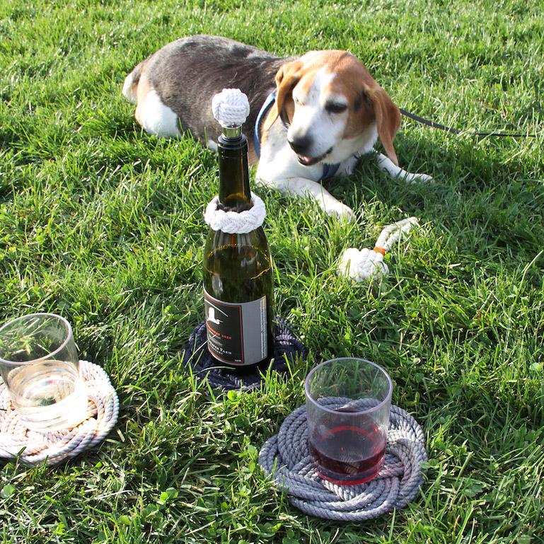 7" Nautical Sailor Knot Trivet, Gray Cotton Rope, Small trivet Mysticknotwork.com 