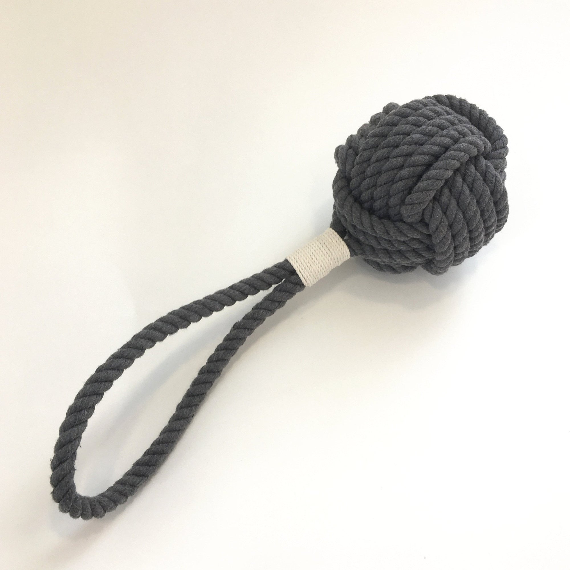 Nautical Knot Monkey Fist Rope Dog Toy - New Colors - Gray and Navy Blue handmade at Mystic Knotwork