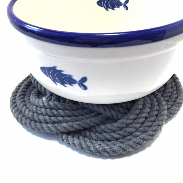 10" Nautical Sailor Knot Trivet, Gray Cotton Rope, Large trivet Mysticknotwork.com 