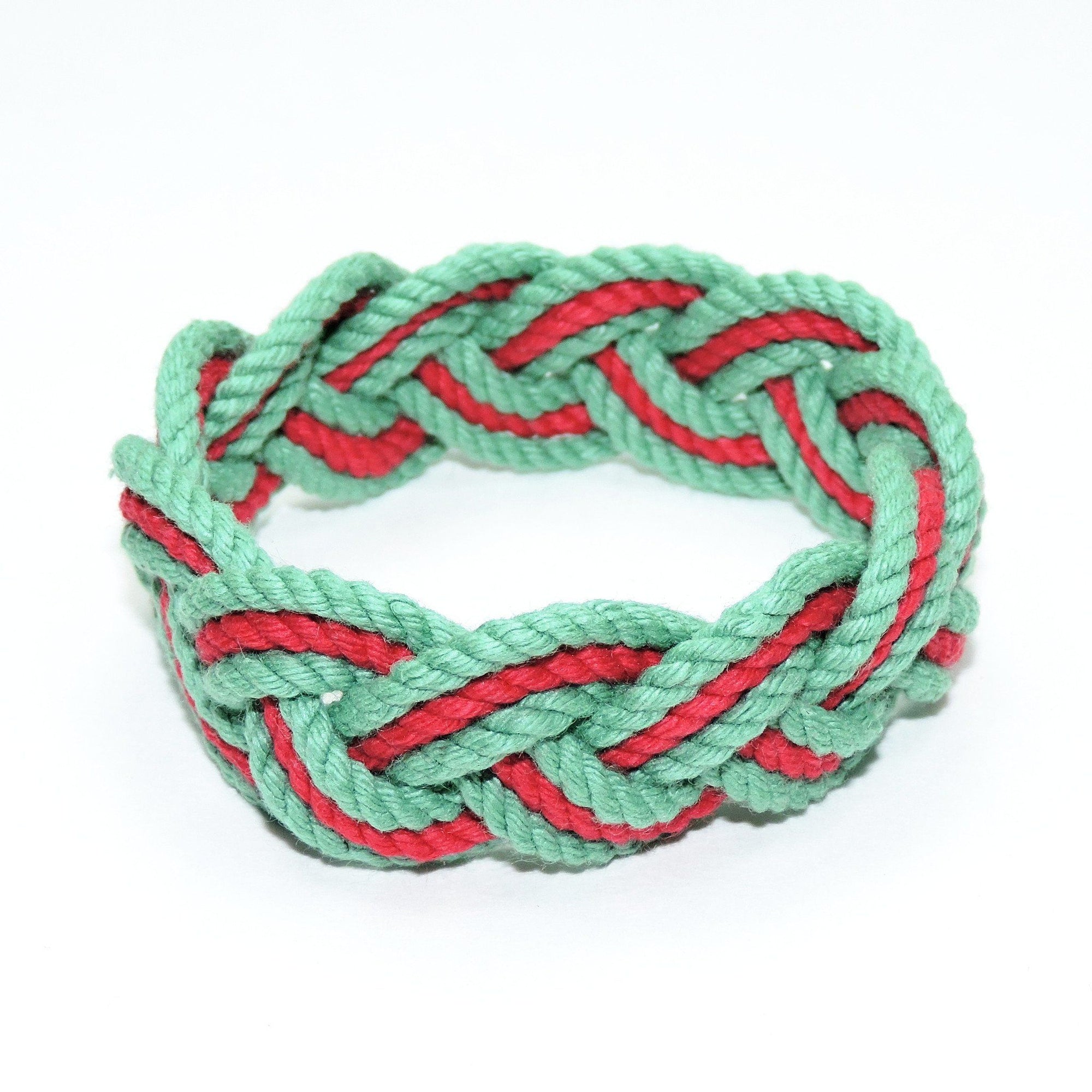 Nautical Knot Striped Sailor Knot Bracelet, Christmas Colors handmade at Mystic Knotwork