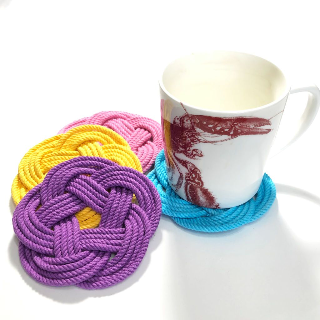Spring Nautical Coaster Bright Color set: Pink, Yellow, Purple, and Turquoise Mystic Knotwork 
