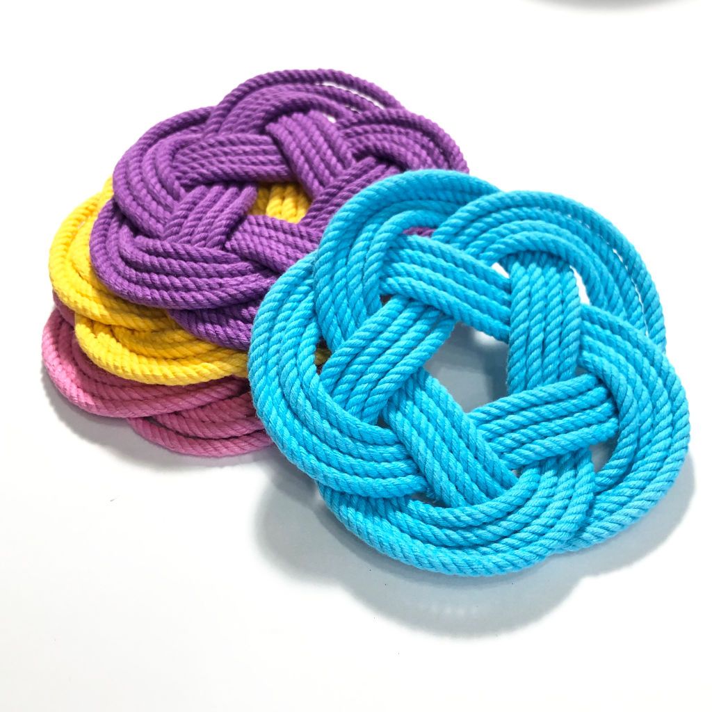 Spring Nautical Coaster Bright Color set: Pink, Yellow, Purple, and Turquoise Mystic Knotwork 