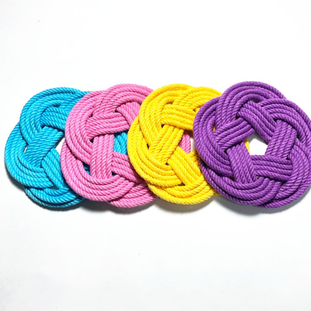 Spring Nautical Coaster Bright Color set: Pink, Yellow, Purple, and Turquoise Mystic Knotwork 