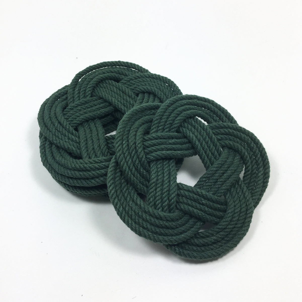 Nautical Knot Sailor Knot Coasters, Forest Green , Set of 4 handmade at Mystic Knotwork