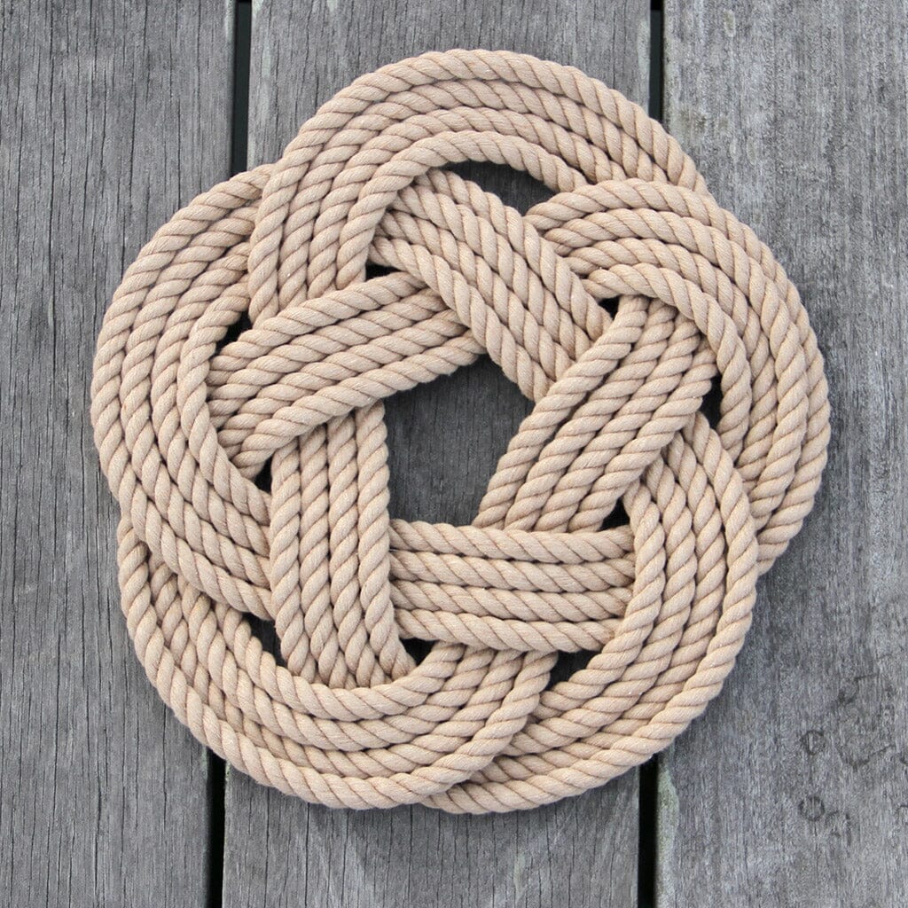 10 Nautical Sailor Knot Trivet, Tan Cotton Rope, Large
