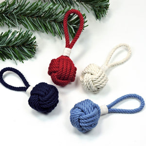 Nautical Knot Monkey Fist Christmas Ornament, Nautical Holiday Ball handmade at Mystic Knotwork