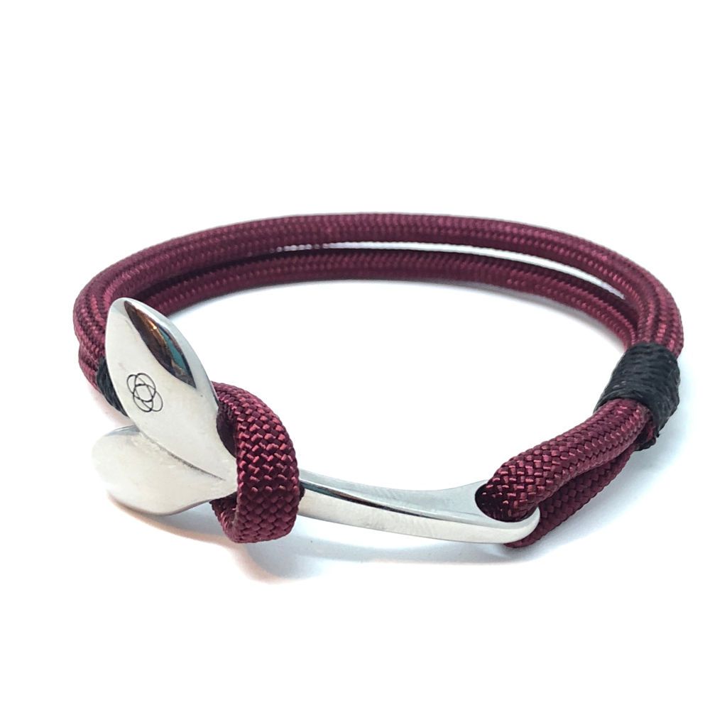 Nautical Knot The Mystic Whaler Bracelet, a Whale Tail signature Burgundy and black  22 handmade at Mystic Knotwork