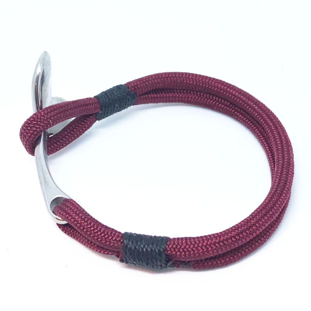 Nautical Knot The Mystic Whaler Bracelet, a Whale Tail signature Burgundy and black  22 handmade at Mystic Knotwork