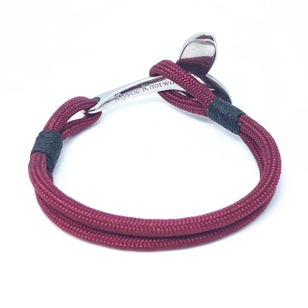 Nautical Knot The Mystic Whaler Bracelet, a Whale Tail signature Burgundy and black  22 handmade at Mystic Knotwork