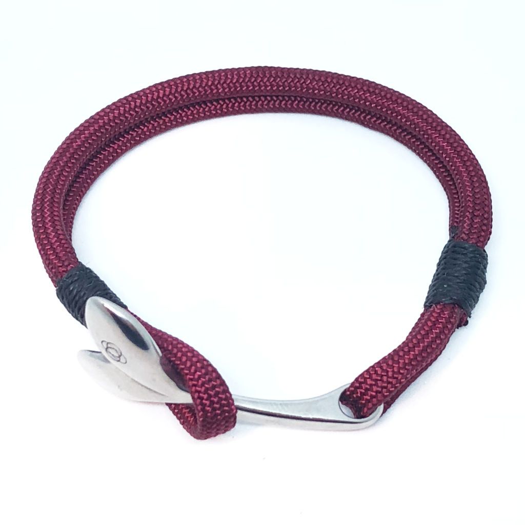 Nautical Knot The Mystic Whaler Bracelet, a Whale Tail signature Burgundy and black  22 handmade at Mystic Knotwork