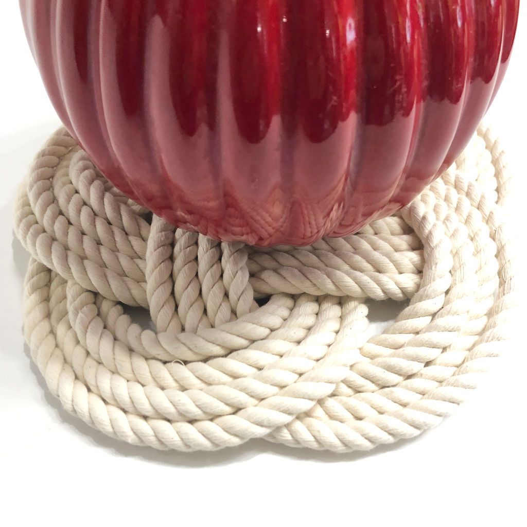 10 Nautical Sailor Knot Trivet, Tan Cotton Rope, Large