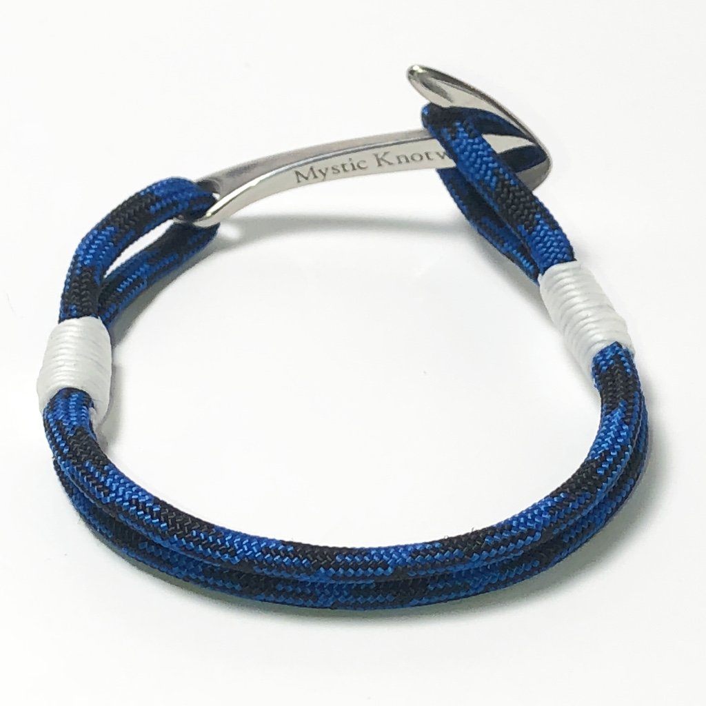 Sailing bracelet in stainless steel and dark blue structured rubber