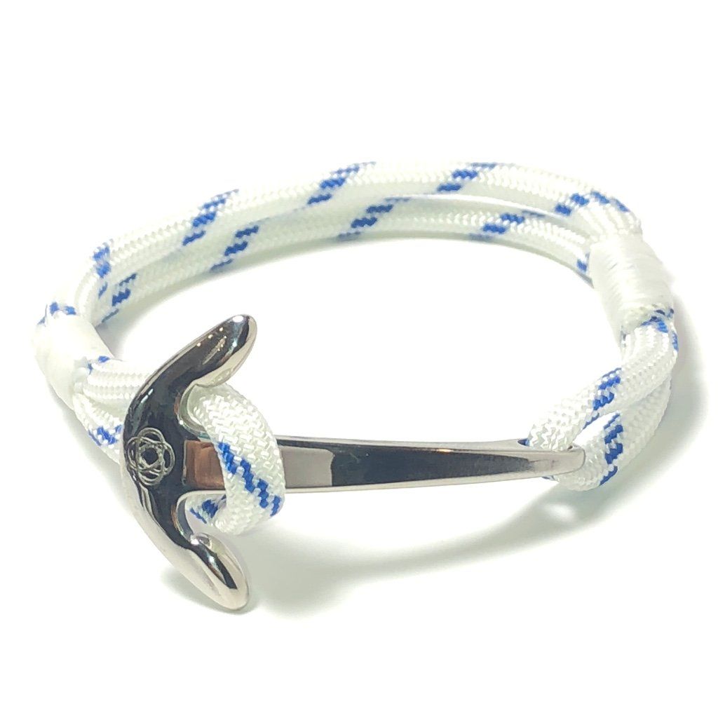 Nautical Knot Blue Stripe Nautical Anchor Bracelet Stainless Steel 165 handmade at Mystic Knotwork