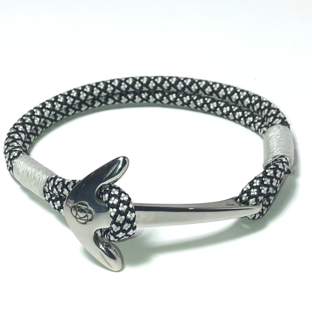 Nautical Knot Black and White Nautical Anchor Bracelet Stainless Steel 167 handmade at Mystic Knotwork
