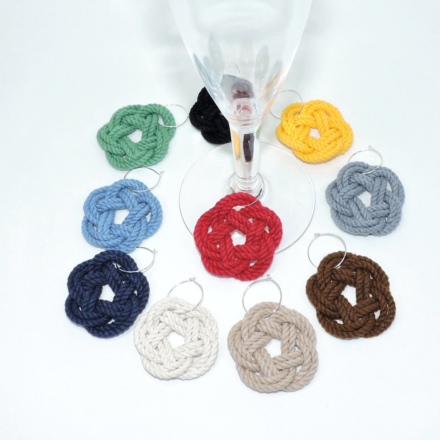 Sailor Knot Wine Charms, Nautical Colors Mystic Knotwork
