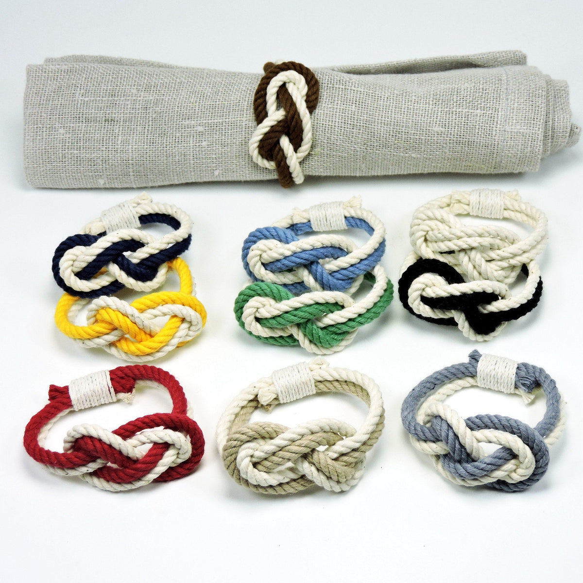Nautical Knot Figure Eight Infinity Knot Napkin Rings, Nautical Colors, Set of 4 handmade at Mystic Knotwork