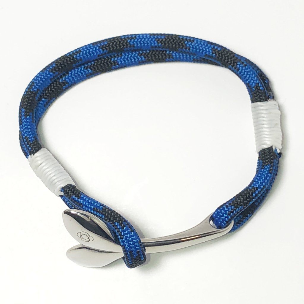 Nautical Knot Black and Blue Nautical Whale Tail Bracelet 98 handmade at Mystic Knotwork