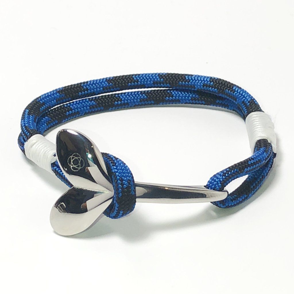 Nautical Knot Black and Blue Nautical Whale Tail Bracelet 98 handmade at Mystic Knotwork