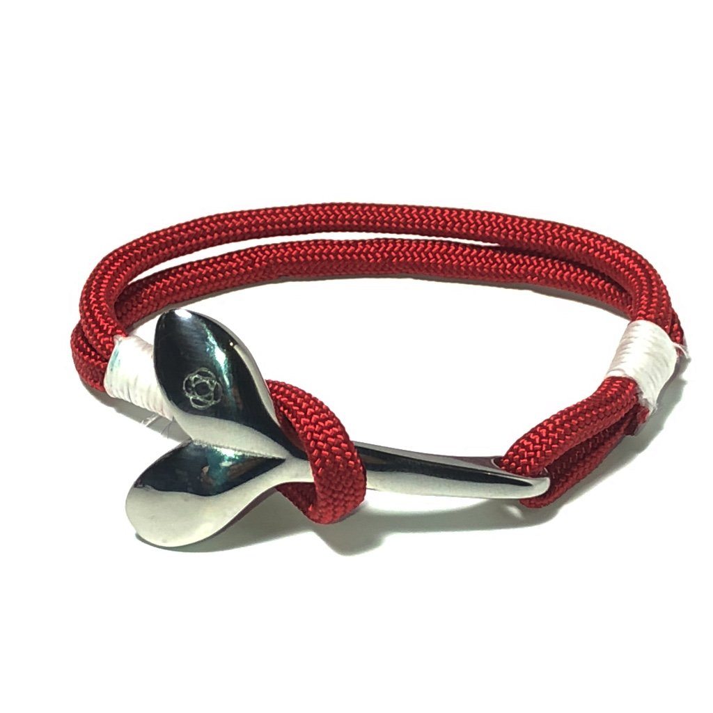 Nautical Knot Red Nautical Whale Tail Bracelet Stainless Steel 028 handmade at Mystic Knotwork