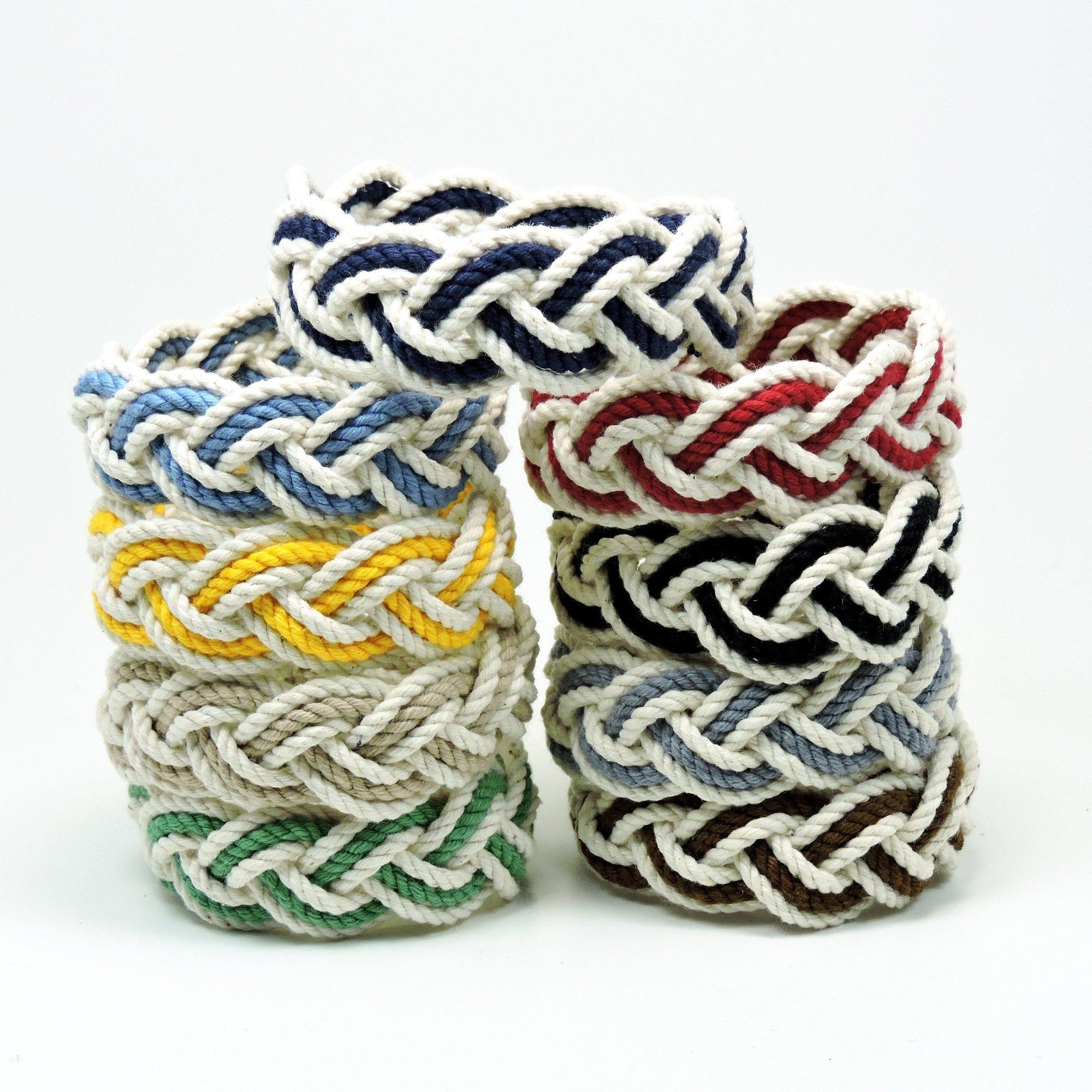 Nautical Knot Striped Sailor Bracelet, White w/ Nautical Color Stripe handmade at Mystic Knotwork