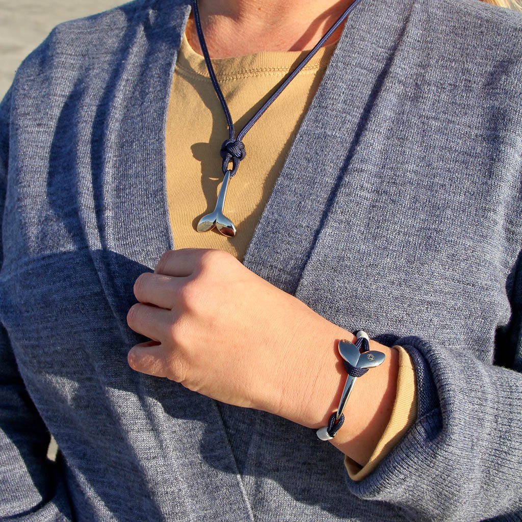 Navy Whale Tail Adjustable Necklace Stainless Steel 020 Mystic Knotwork 