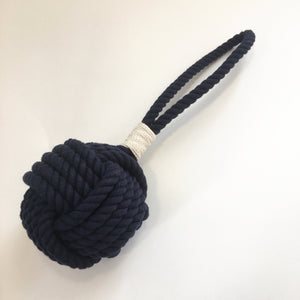 Nautical Knot Monkey Fist Rope Dog Toy - New Colors - Gray and Navy Blue handmade at Mystic Knotwork
