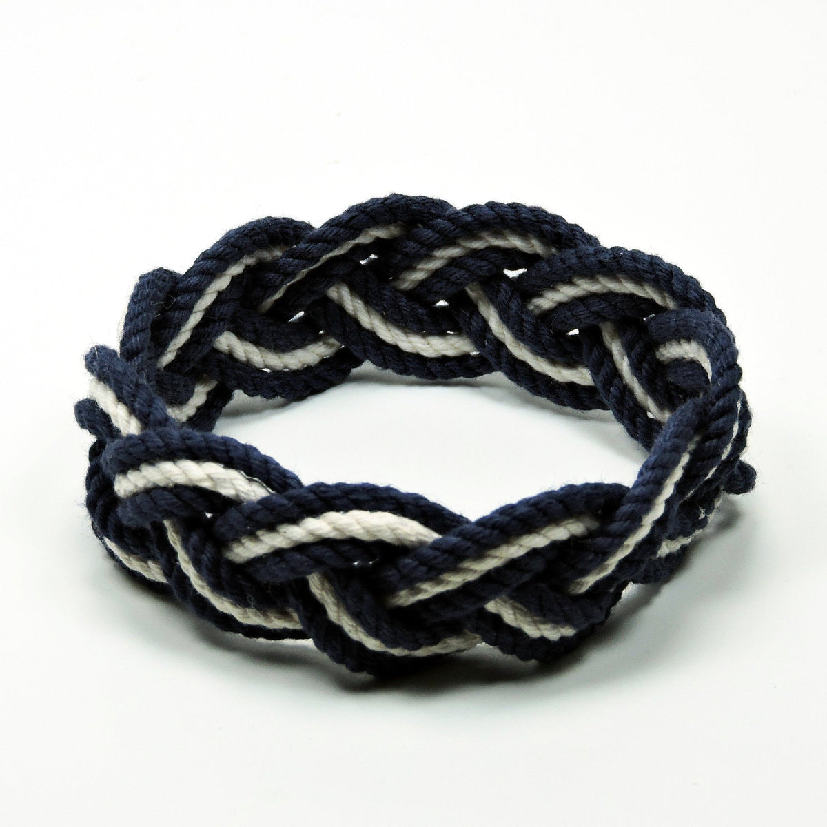 Nautical Knot Striped Sailor Bracelet, Nautical Colors w/ White Stripe handmade at Mystic Knotwork