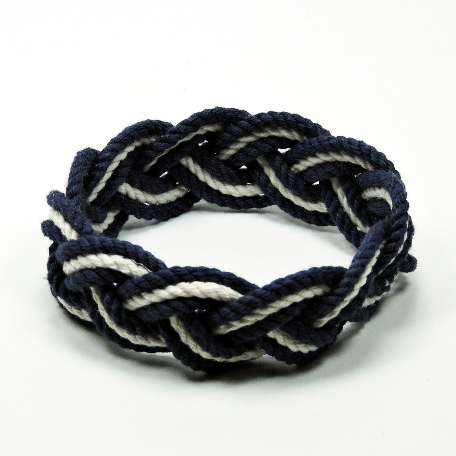 Nautical Knot Striped Sailor Bracelet, Nautical Colors w/ White Stripe handmade at Mystic Knotwork