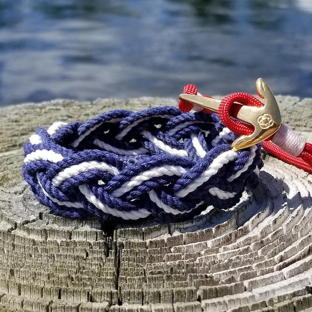Striped Sailor Bracelet, Nautical Colors w/ White Stripe bracelet Mysticknotwork.com 