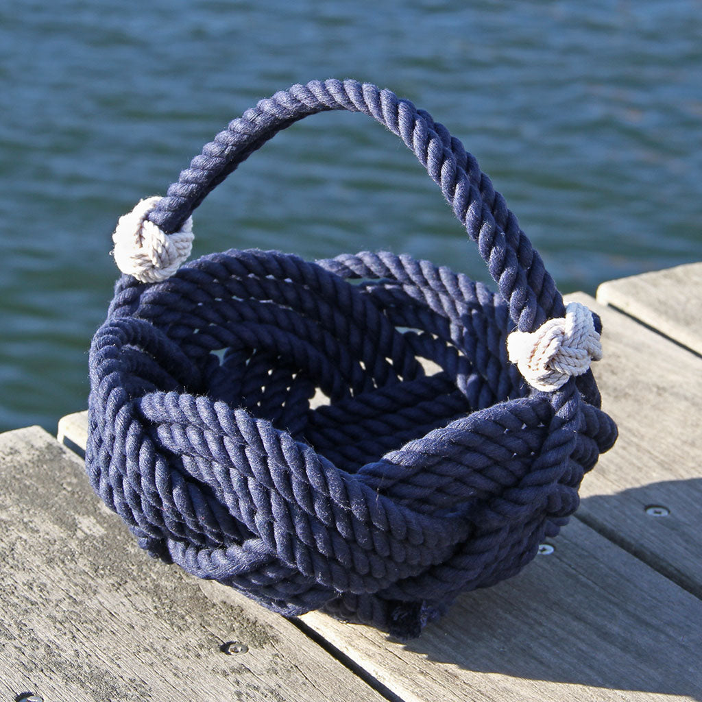 Nautical Celtic Knot Navy Woven Cotton Bowl Made in the USA by hand in  Mystic, Connecticut $ 80.00