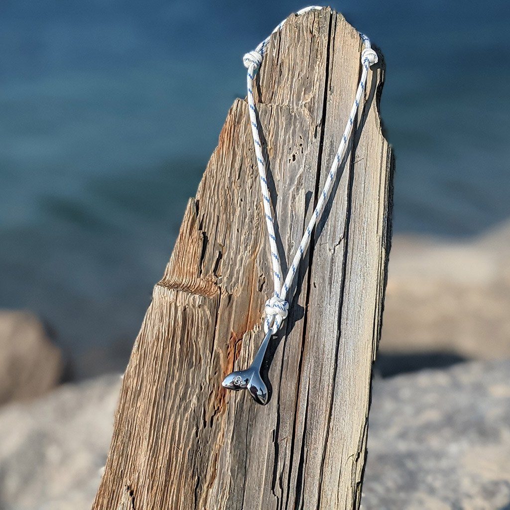 Blue Stripe Whale Tail Adjustable Necklace Stainless Steel 165 Mystic Knotwork 