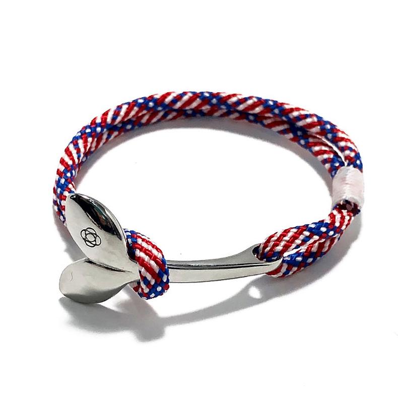 Nautical Knot Patriotic Nautical Whale Tail Bracelet Stainless Steel 187 handmade at Mystic Knotwork