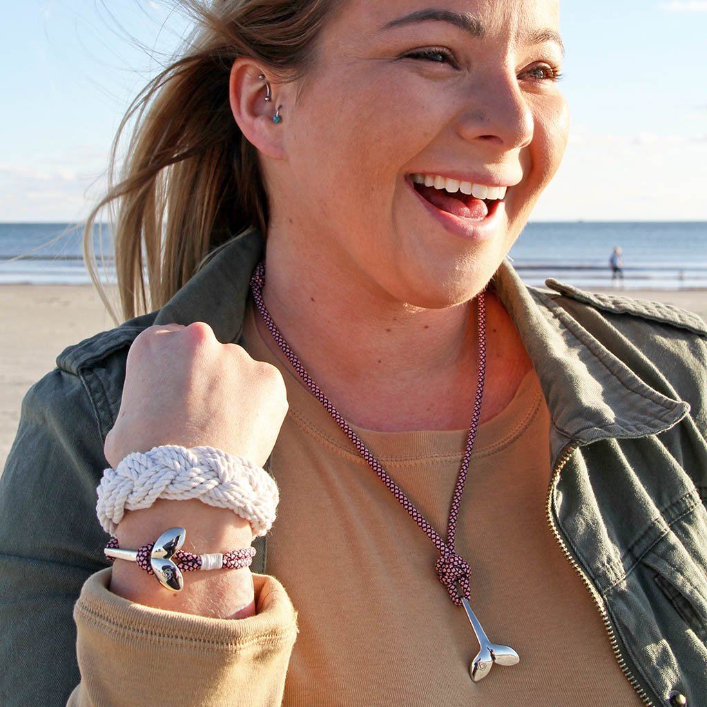 Red Stripe Nautical Whale Tail Bracelet Stainless Steel 164 Mystic Knotwork 