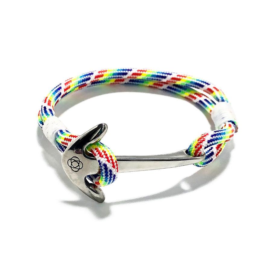 Nautical Anchor Bracelet in Rainbow Pride colors handmade by Mystic Knotwork