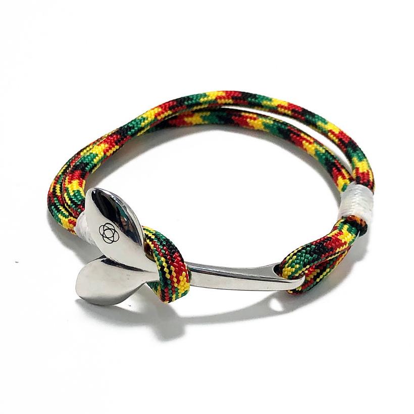 Nautical Knot Rasta Nautical Whale Tail Bracelet Stainless Steel 191 handmade at Mystic Knotwork