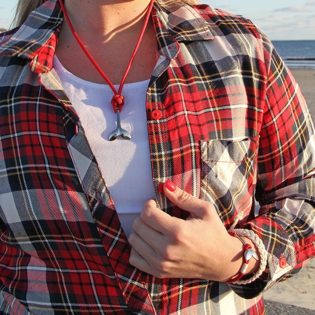 Red Whale Tail Adjustable Necklace Stainless Steel 028 Mystic Knotwork 