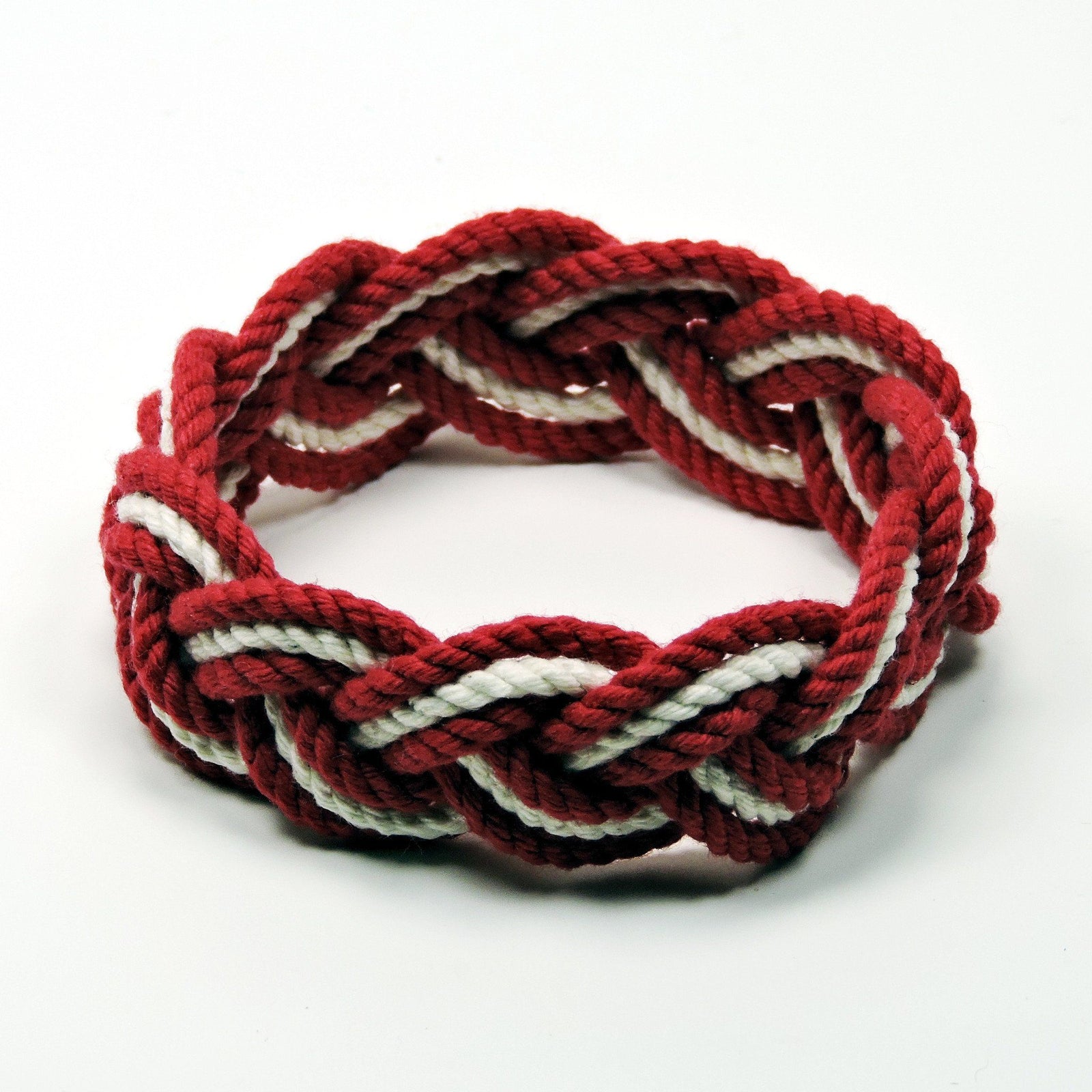 Nautical Knot Striped Sailor Bracelet, Nautical Colors w/ White Stripe handmade at Mystic Knotwork