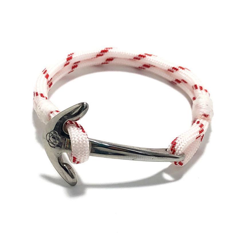 Nautical Knot Red Stripe Nautical Anchor Bracelet Stainless Steel 164 handmade at Mystic Knotwork