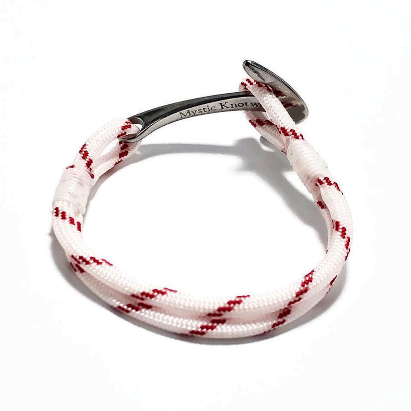 Nautical Knot Red Stripe Nautical Anchor Bracelet Stainless Steel 164 handmade at Mystic Knotwork