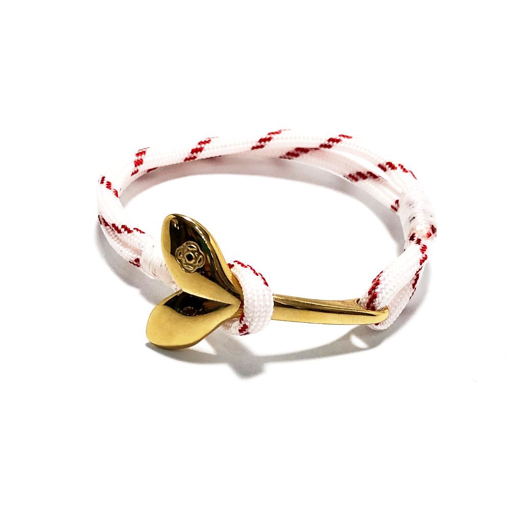 Red Stripe Nautical Whale Tail Bracelet Brass 164 Mystic Knotwork 