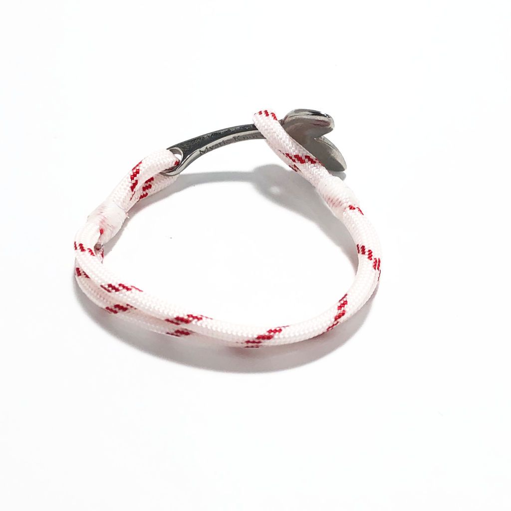 Nautical Knot Red Stripe Nautical Whale Tail Bracelet Stainless Steel 164 handmade at Mystic Knotwork