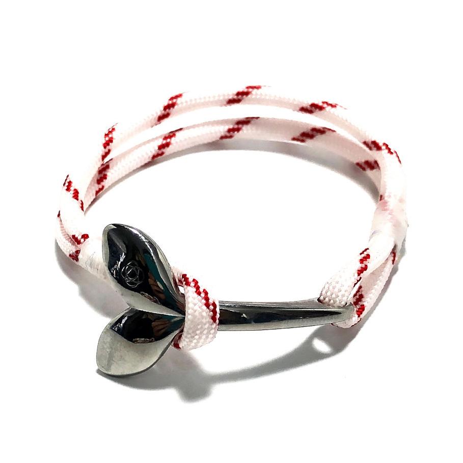Nautical Knot Red Stripe Nautical Whale Tail Bracelet Stainless Steel 164 handmade at Mystic Knotwork