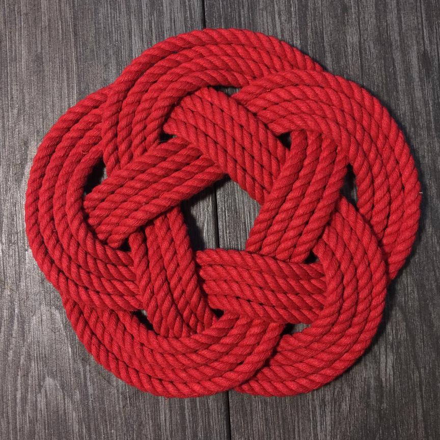 Nautical Knot Nautical Sailor Knot Trivet, Red Cotton Rope, Small handmade at Mystic Knotwork