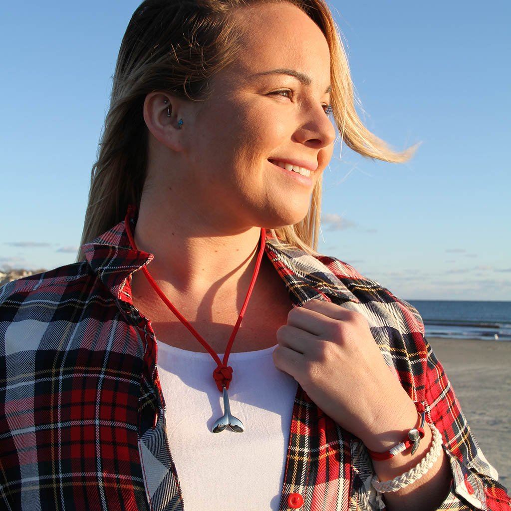 Burgundy Whale Tail Adjustable Necklace Stainless Steel 022 Mystic Knotwork 