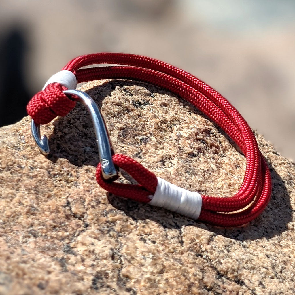 Red Nautical Fish Hook Bracelet 028 Large 8
