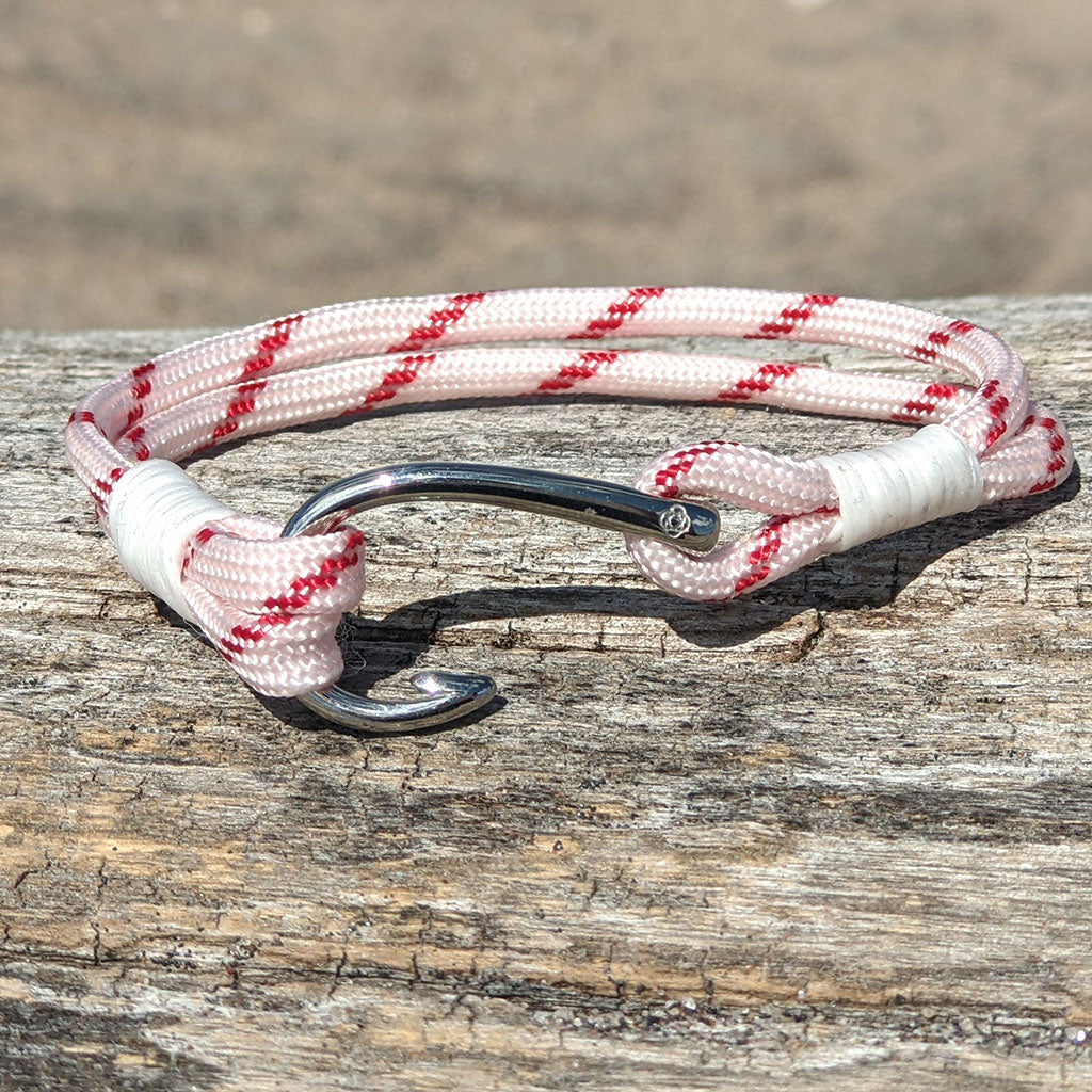 Red Stripe Nautical Fish Hook Bracelet 164 Large 8