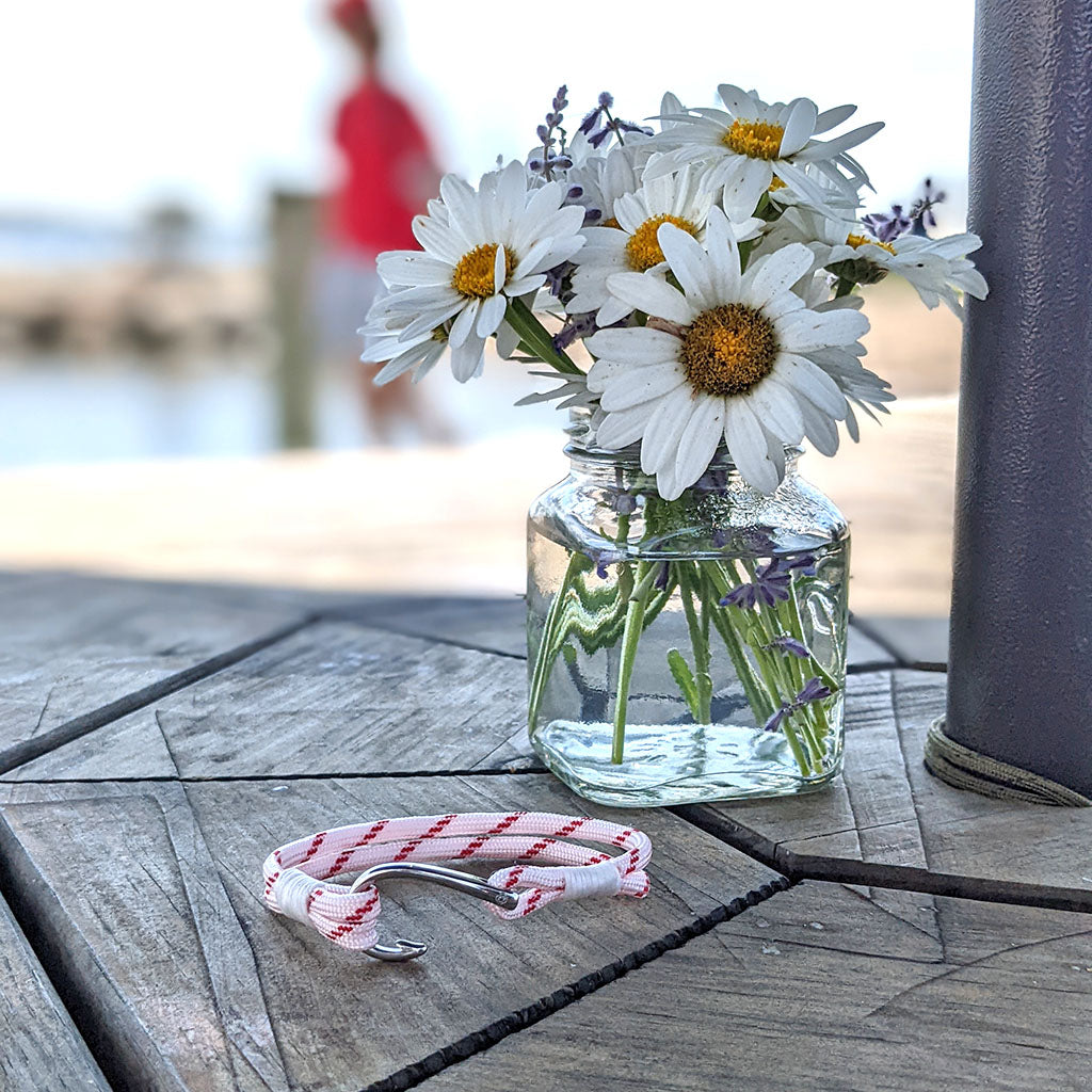 Red Stripe Nautical Fish Hook Bracelet 164 Bracelets Mystic Knotwork 