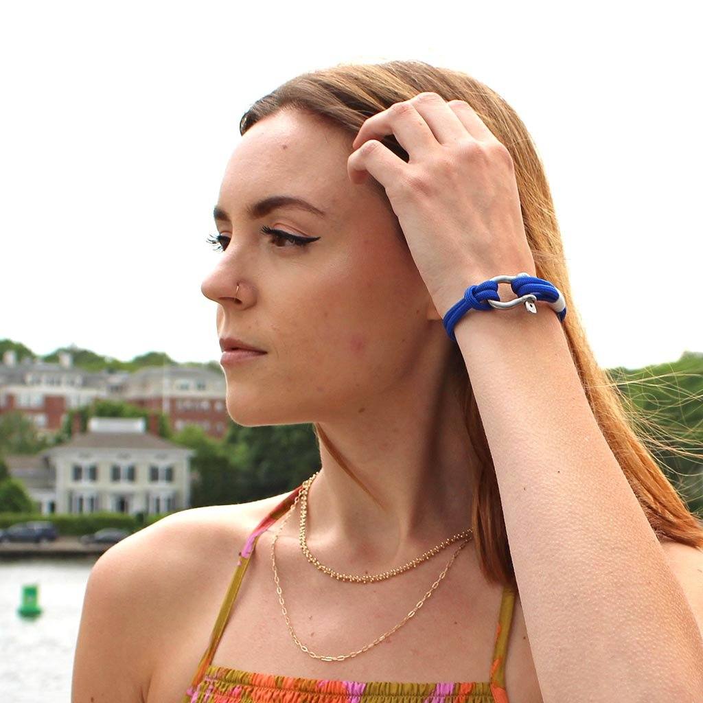 Caribbean: Navy & Blue Nautical Rope Bracelet with Shackle - Maggie & Milly