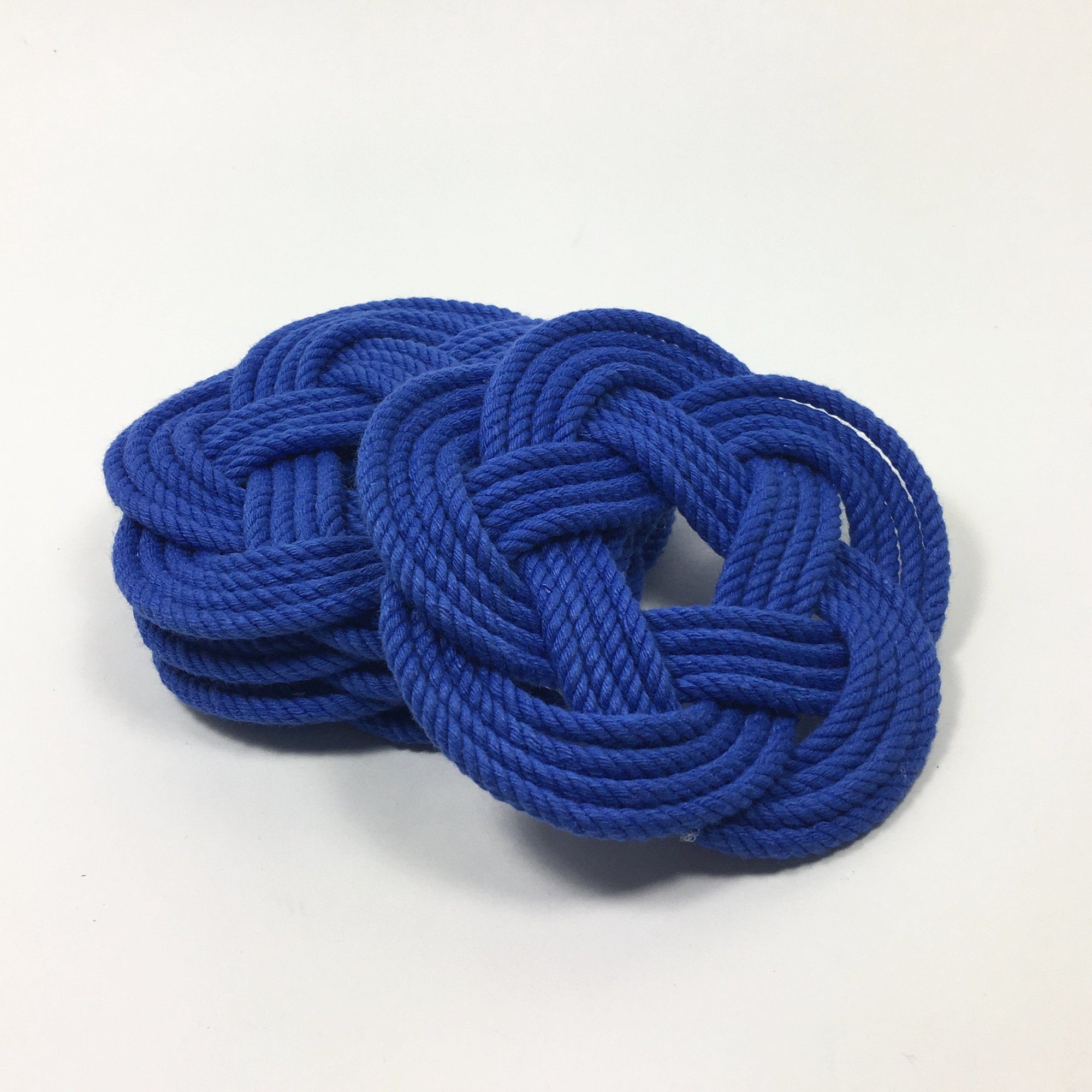 Nautical Knot Sailor Knot Coasters, woven in Royal Blue, Set of 4 handmade at Mystic Knotwork