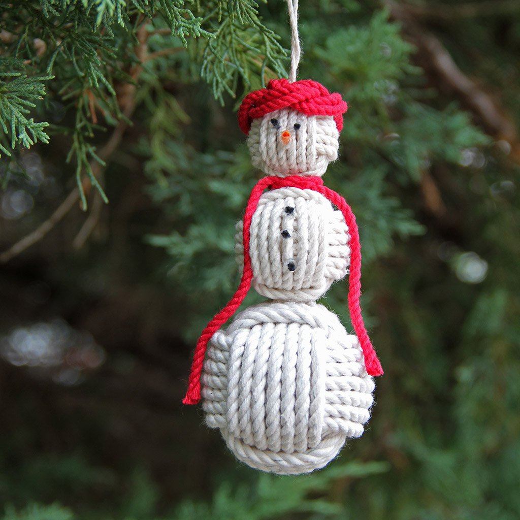 Red Cap Nautical Snowman Hand Woven Monkey Knots for your tree Mystic Knotwork 